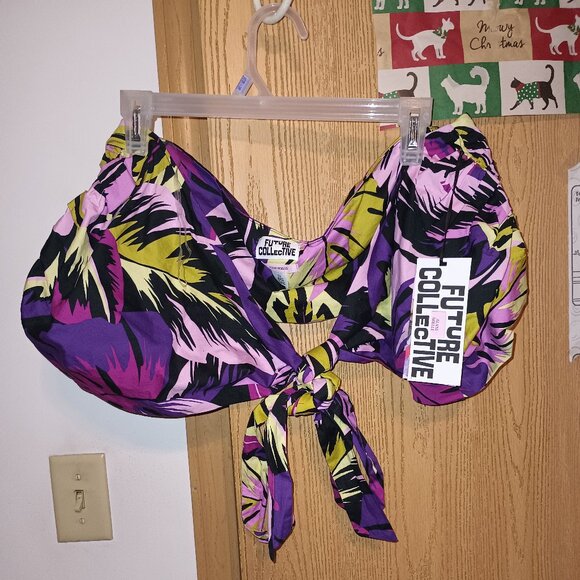 NEW  Future Collective™ Women's Botanical Wrap Neck Halter Tiny Top - Picture 2 of 8